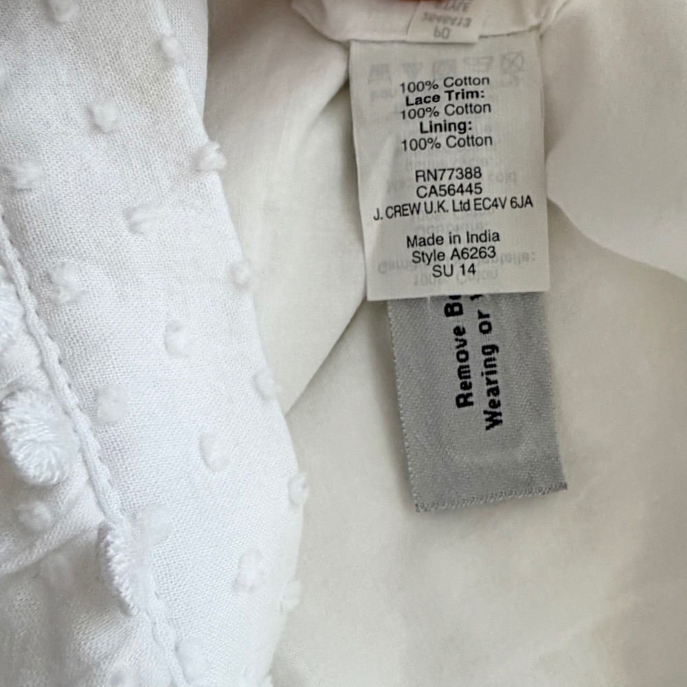 J.Crew Mini Skirt Crochet Lace White Cotton Swiss Dot Pom Pom Summer Boho 8 EUC - Picture 8 of 14